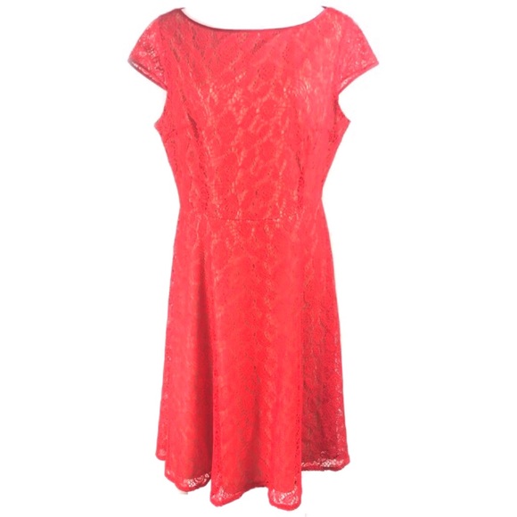 Evan Picone Black Label Orange Lace Dress - Picture 1 of 8